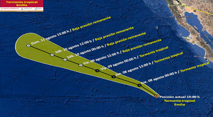 La tormenta tropical “Emilia” se aleja de México La tormenta tropical “Emilia” se aleja de México
