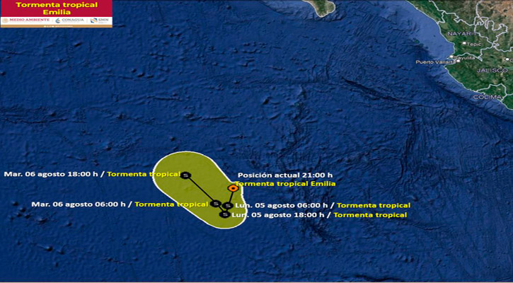 Se formó la tormenta tropical “Emilia” al sur de BCS