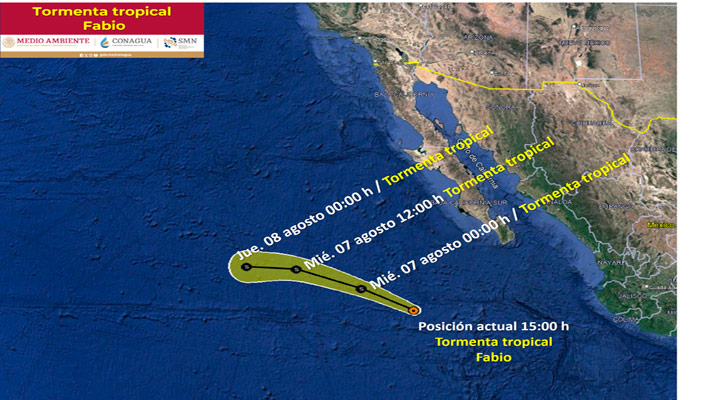 La tormenta tropical “Fabio” se ubica a 580 km de CSL