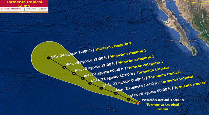 La tormenta tropical “Gilma” continúa alejándose del territorio nacional
