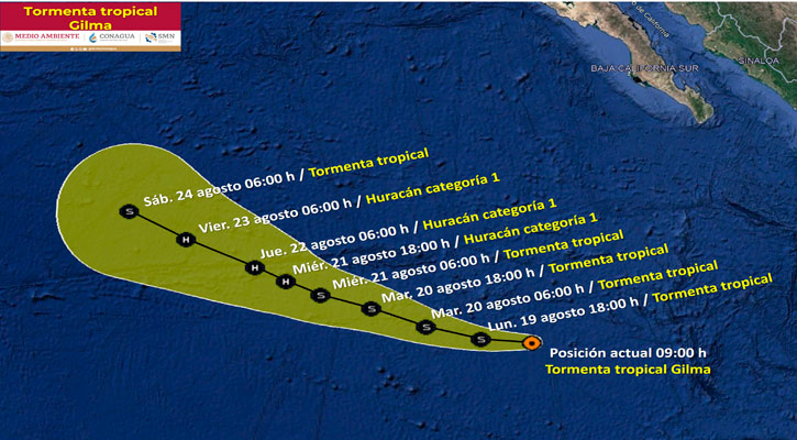 Continúa alejándose del territorio nacional la tormenta tropical “Gilma” Continúa alejándose del territorio nacional la tormenta tropical “Gilma”