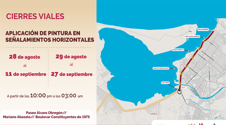 Cierre parcial de circulación en el paseo Álvaro Obregón y Abasolo en La Paz