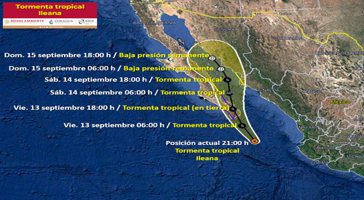 Se ubica la tormenta tropical “Ileana” al sureste de BCS; a 255 km de CSL