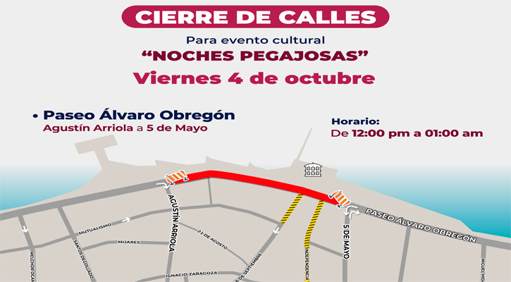 Habrá cierre vial en el Paseo Álvaro Obregón por el concierto “Noches Pegajosas”