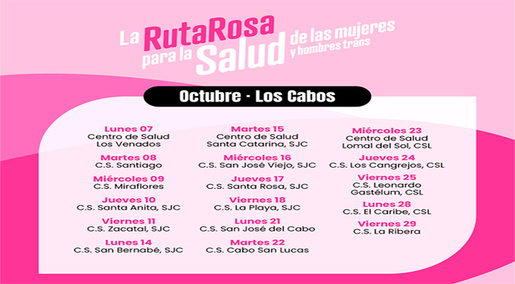 Inicia el gobierno de BCS la Ruta Rosa contra el cáncer de mama en Los Cabos y La Paz Inicia el gobierno de BCS la Ruta Rosa contra el cáncer de mama en Los Cabos y La Paz
