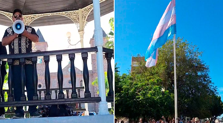 Protestan ciudadanos por izamiento de bandera trans en el jardín Velazco Protestan ciudadanos por izamiento de bandera trans en el jardín Velazco