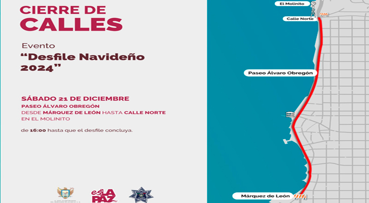 Cierre vial en el malecón por Desfile Navideño 2024 en La Paz Cierre vial en el malecón por Desfile Navideño 2024 en La Paz