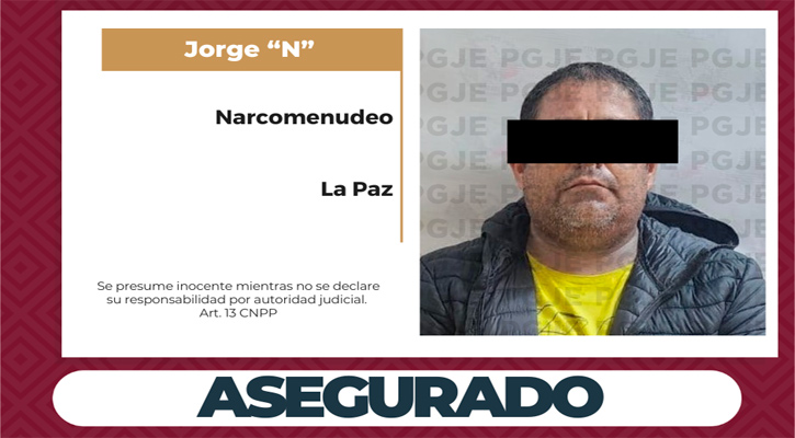 Aseguran a sujeto con 1,875 dosis de droga en La Paz Aseguran a sujeto con 1,875 dosis de droga en La Paz