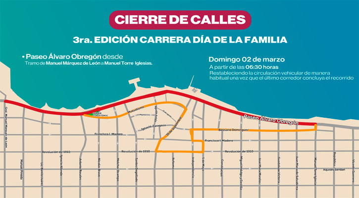 Realizarán hoy cierre vial en el malecón y Centro Histórico por la 3era Carrera por el Día de la Familia