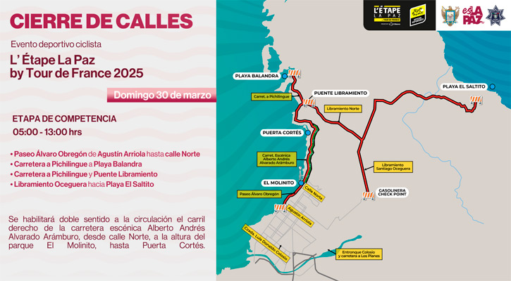 Cierre de vialidades por evento de ciclismo L’ Étape La Paz by Tour de France este domingo