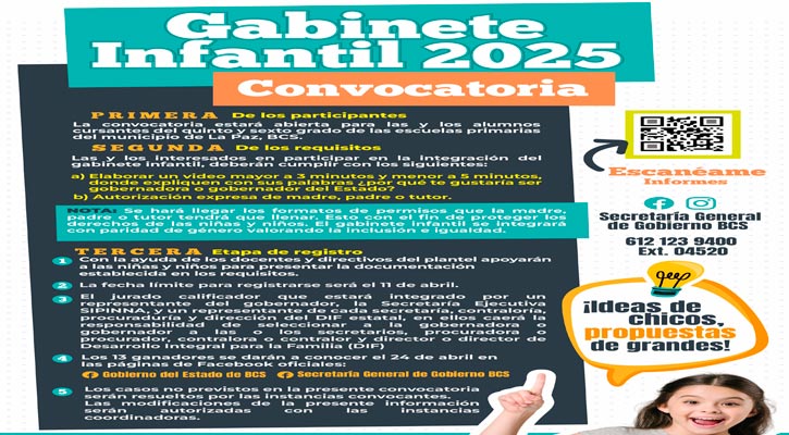 Invitan a niñas y niños de La Paz a participar en Gabinete Infantil 2025 Invitan a niñas y niños de La Paz a participar en Gabinete Infantil 2025