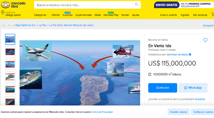 Revuelo por la puesta en venta de la isla Cerralvo en Mercado Libre