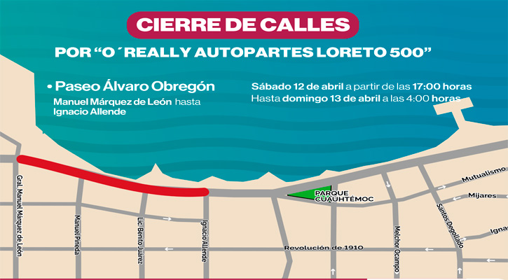 Anuncia cierre vial parcial del malecón de La Paz por la carrera “O’Reilly Autopartes Loreto 500” este sábado  