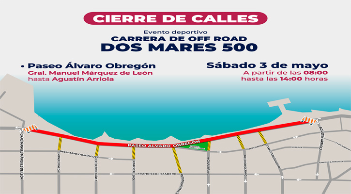 Cierre vial este fin de semana del malecón en La Paz por la carrera de Off Road Dos Mares 500 