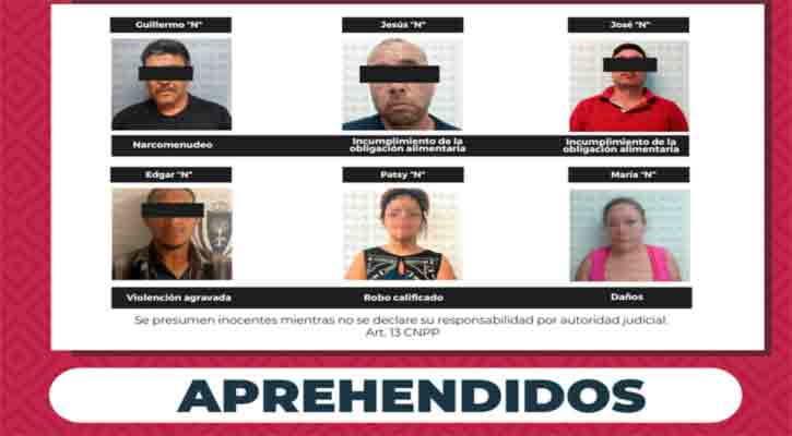Aprehenden a 6 personas por diversos delitos