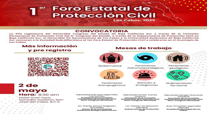 Llaman a participar en el Primer Foro Estatal de Protección Civil Los Cabos 2025
