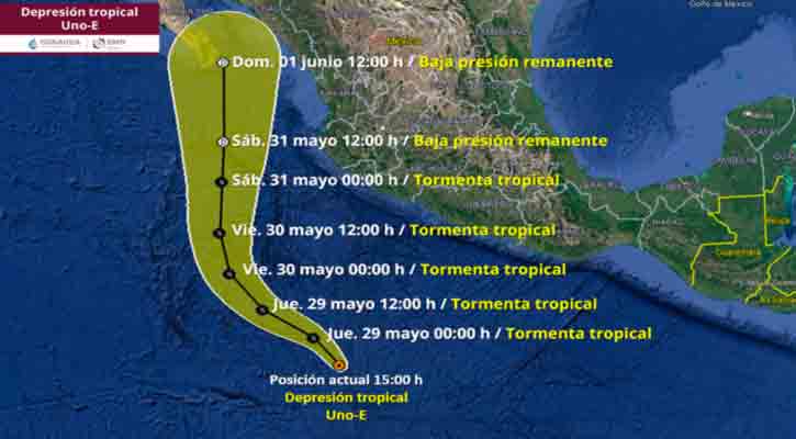 Se ubica la depresión tropical 1-E a 1,340 km de CSL