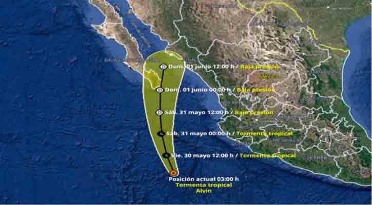 Se localiza la tormenta tropical “Alvin” al sureste de las costas de Jalisco; está a 715 km de CSL
