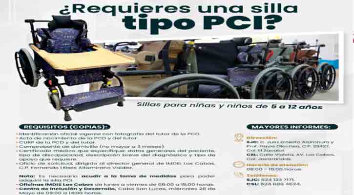 Abren convocatoria de apoyo con sillas de ruedas PCI para niñas y niños de Los Cabos