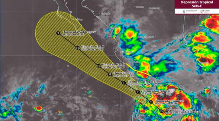 La depresión tropical 6-E continúa intensificándose al sur de las costas de Guerrero