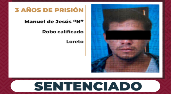 Sentenciado a más de 3 años de prisión a imputado por robo en Loreto