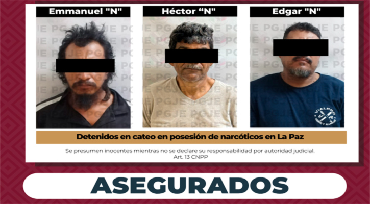 Detienen a 3 personas y aseguran droga durante cateo en La Paz