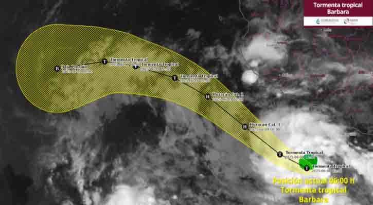 Se desplaza la tormenta tropical “Bárbara” hacia el oeste-noroeste del Pacífico mientras se intensifica