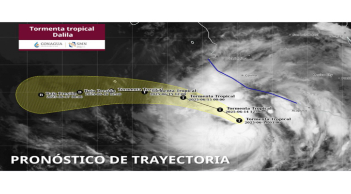 La tormenta tropical “Dalila” se localiza al sur de Michoacán y Colima