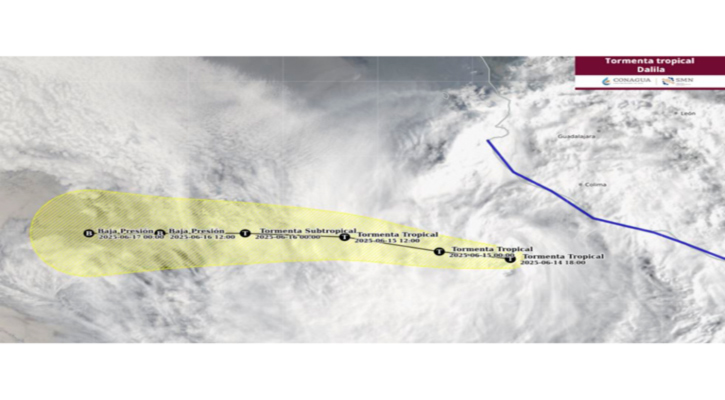 La tormenta tropical “Dalila” se localiza al sur de Michoacán y Colima