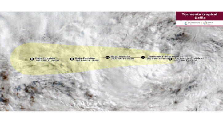 Se debilita y se desplaza hacia el oeste-noroeste la tormenta tropical “Dalila”, alejándose de costas nacionales