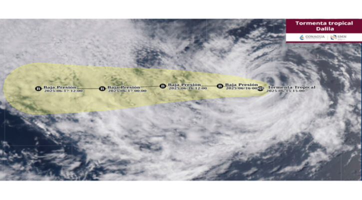 “Dalila” se mantiene como tormenta tropical y continúan alejándose del territorio nacional