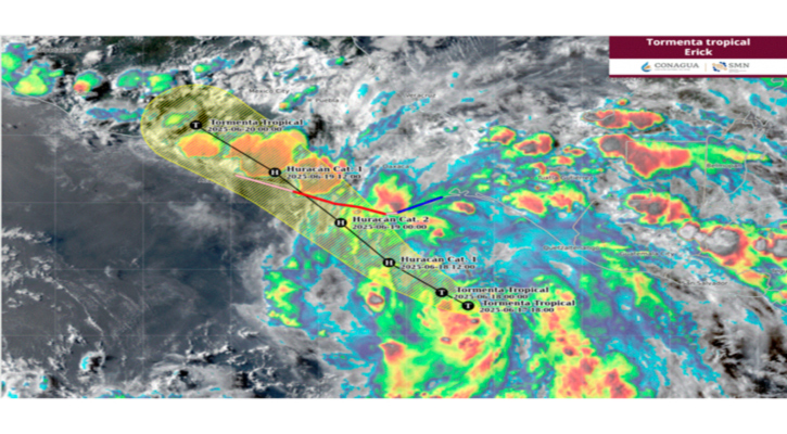 La tormenta tropical “Erick” se intensifica rápidamente, mientras avanza hacia las costas de Oaxaca y Guerrero   