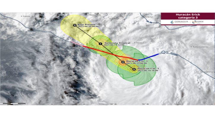  “Erick” se ha intensifica a huracán categoría 3 al sur de Oaxaca