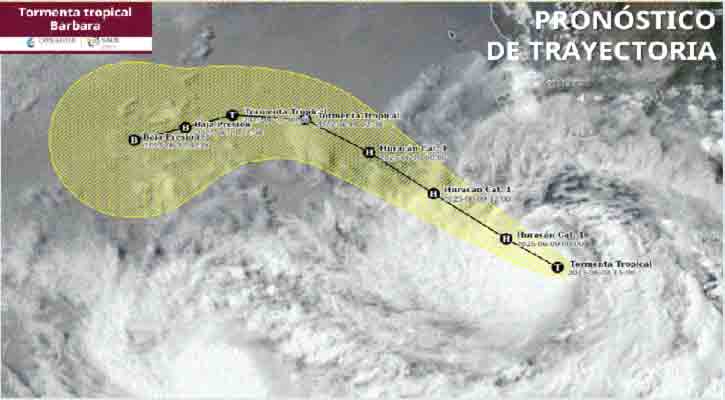 “Bárbara” se mantiene como tormenta tropical; hoy podría convertirse en huracán  