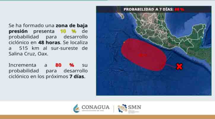 Monitorea Protección Civil Los Cabos zona de baja presión en el Pacífico