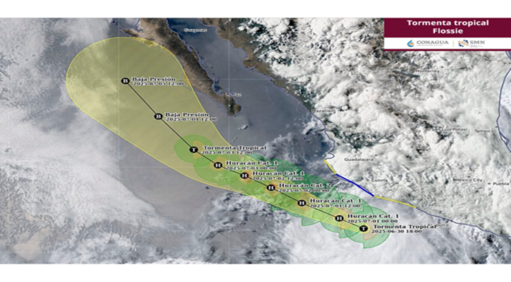 La tormenta tropical “Flossie” continúa intensificándose frente a costas de Guerrero y Michoacán
