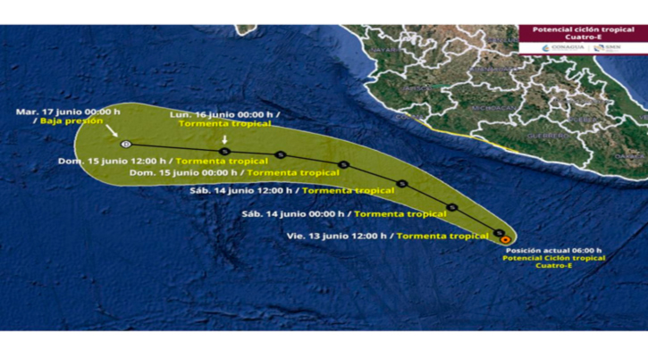 Este día el ciclón tropical 4-E evolucionará a tormenta tropical  