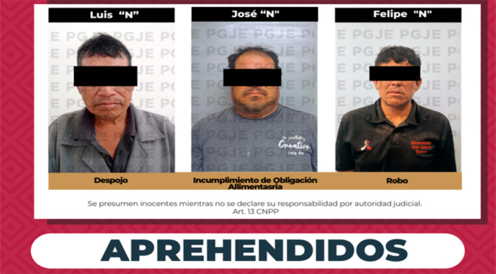 Aprehenden a 3 por delitos de incumplimiento de la obligación alimentaria, despojo y robo calificado