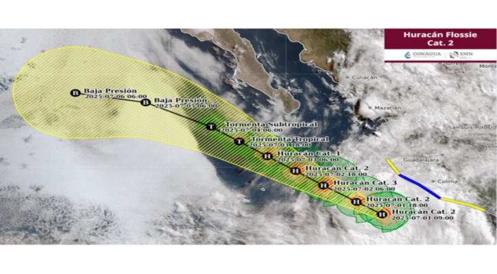“Flossie” se ha intensificado a huracán categoría 2 frente a costas de Michoacán, Jalisco y Colima