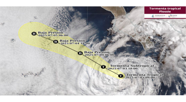 “Flossie” se mantiene como tormenta tropical al suroeste de BCS; se ubica a 315 km de CSL  