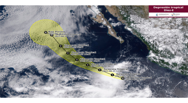 Se formó la depresión tropical 10-E; se ubica a 765 km de CSL