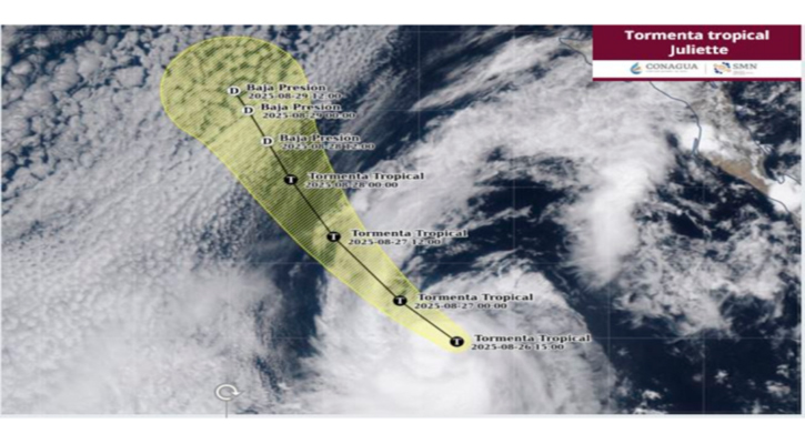 La tormenta tropical “Juliette” se desplaza al suroeste de la Península de BC