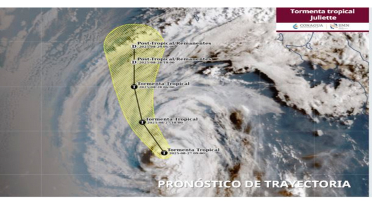 Tormenta tropical “Juliette” mantiene su desplazamiento hacia el nor-noreste