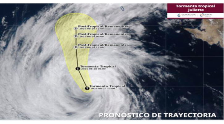La tormenta tropical “Juliette” se ubica a 680 km de Punta Eugenia