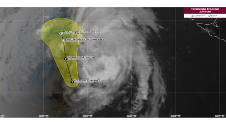 La tormenta tropical “Juliette” continúa debilitándose frente a la costa oeste de la Península de Baja California