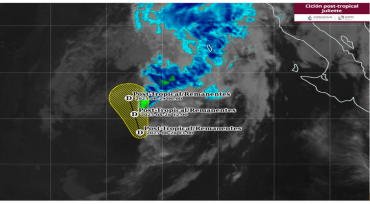 La tormenta tropical “Juliette” se ha debilitado a ciclón post-tropical, lejos de costas nacionales
