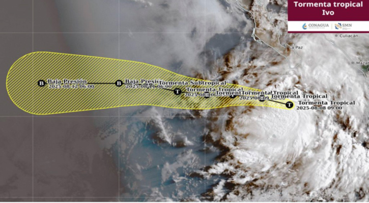 “Ivo” se mantiene como tormenta tropical al sur de BCS; se ubica a 245 km de CSL