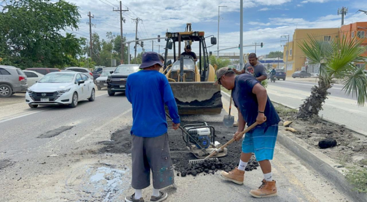 Realiza Obras Públicas reparación de baches en la carretera Transpeninsular en Los Cabos