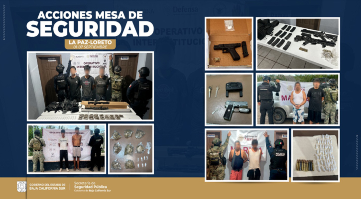 Detienen a 12 personas y aseguran armas y narcóticos en La Paz y Loreto