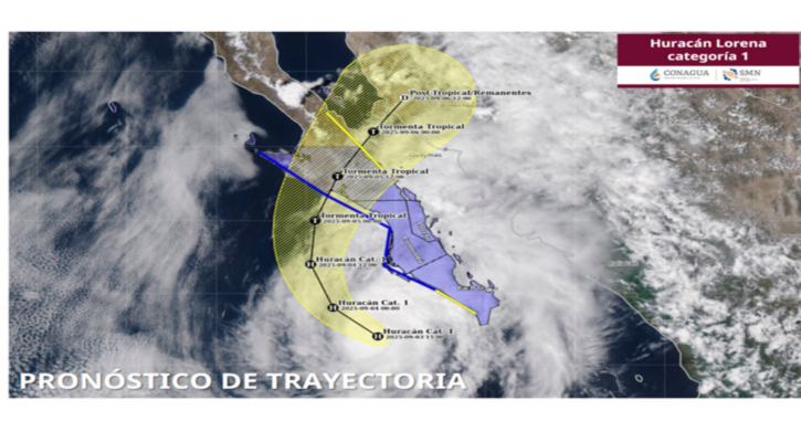Se ubica el huracán “Lorena” de categoría 1 en la escala Saffir-Simpson al suroeste de BCS; está a 255 km de CSL 
